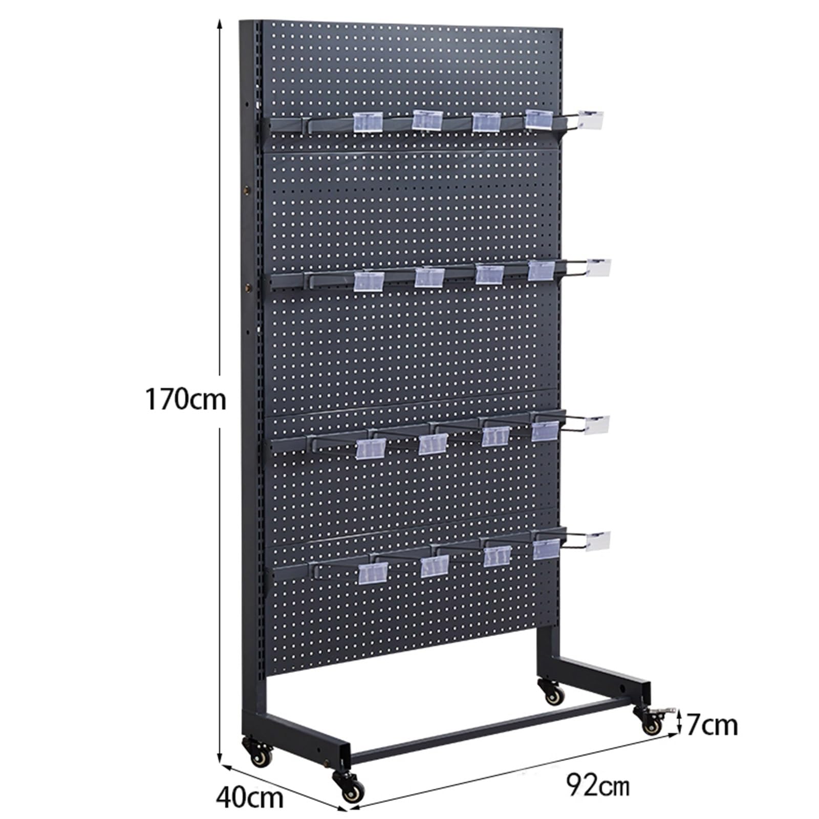 Rayonnage De Magasin Présentoir, Panneau Perforé Présentoir Avec 20 Crochets Garage Organiseur Pour Panneau Perforé Présentoir Avec Roulettes Pour Épicerie Fournitures De Bureau(Black,92x40x170cm)