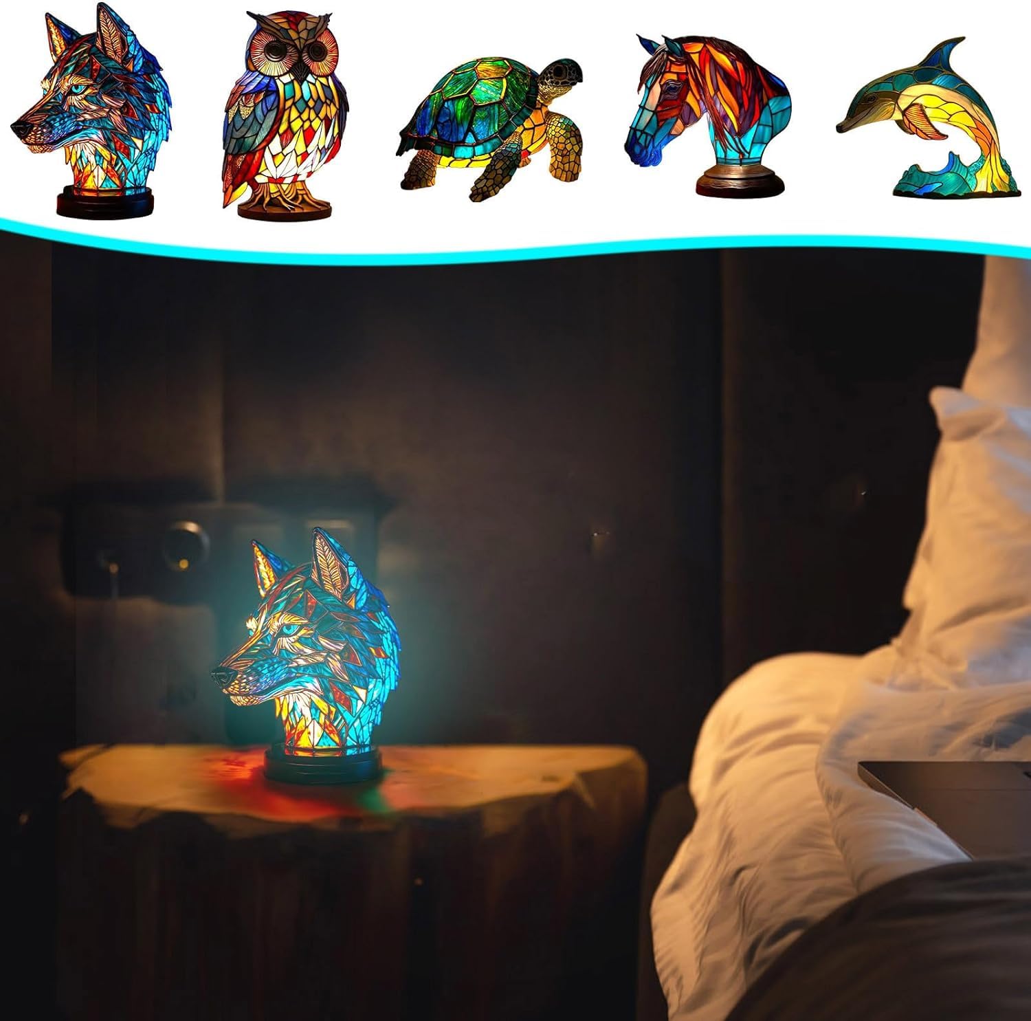 Serie di lampade da tavolo a forma di animali, lampada da tavolo 3D, lampada da tavolo a forma di vetro (gufo)
