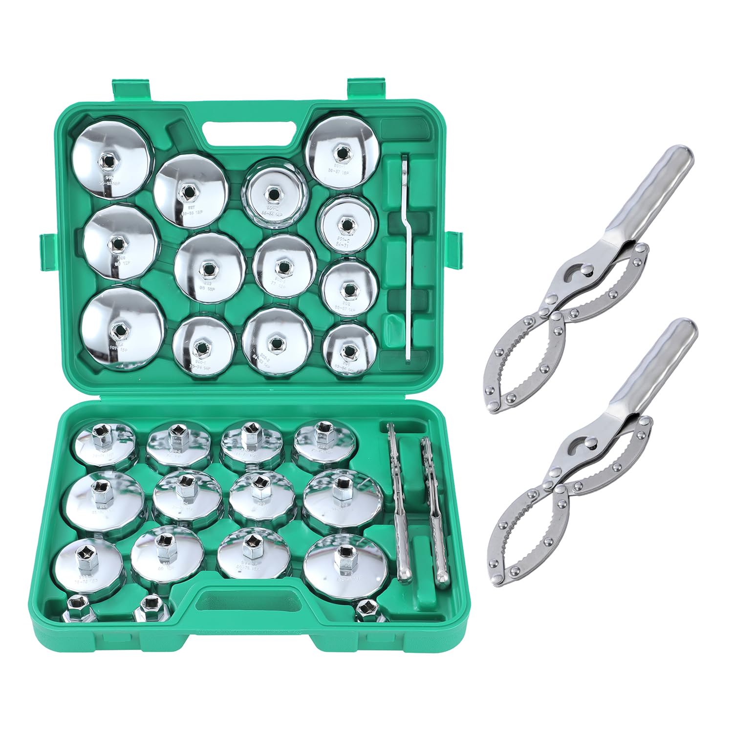 TOPWAY 31 PCs 1/2" Juego de Vasos para Llaves de Filtro de Aceite con 2 Esposas Tipo de Llave de Filtro de Aceite de Ajustable y Llave, Acero Inoxidable, para Reparación de Automática