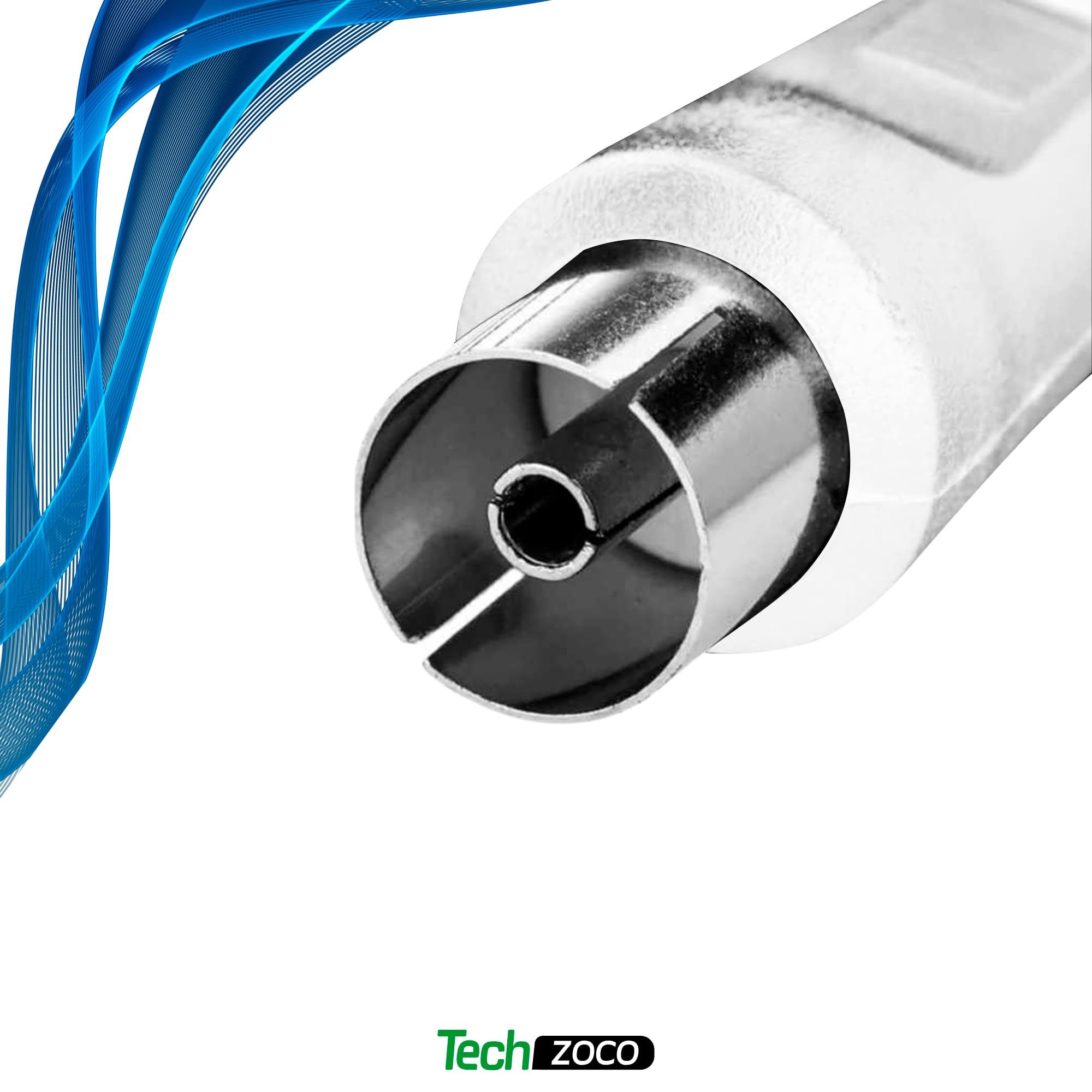 TECHZOCO Cavo antenna TV maschio femmina, coassiale 90°, per TV e decoder, 70dB, HDTV, DVB-T2/C/S, 75 Ohm, bianco, 2,5 metri