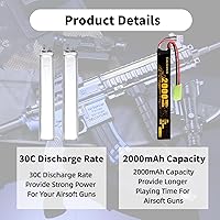 Vista 3 de Batería Airsoft 7.4V 2000mAh 30C con Mini Tamiya Plug para Airsoft Modelo Pistolas Recargable 2S Lipo Batería 2 Pack con 7.4V USB Cargador Cable