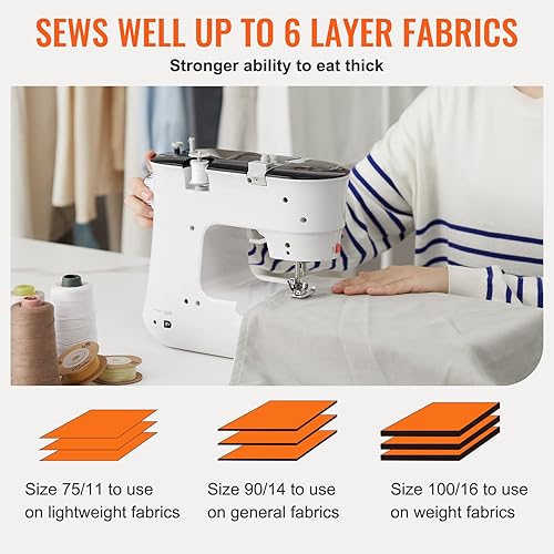 Miniatura 5 de VEVOR Máquina de coser, máquina de coser portátil para principiantes con 12 puntadas integradas, costura inversa, máquina de coser para niños de