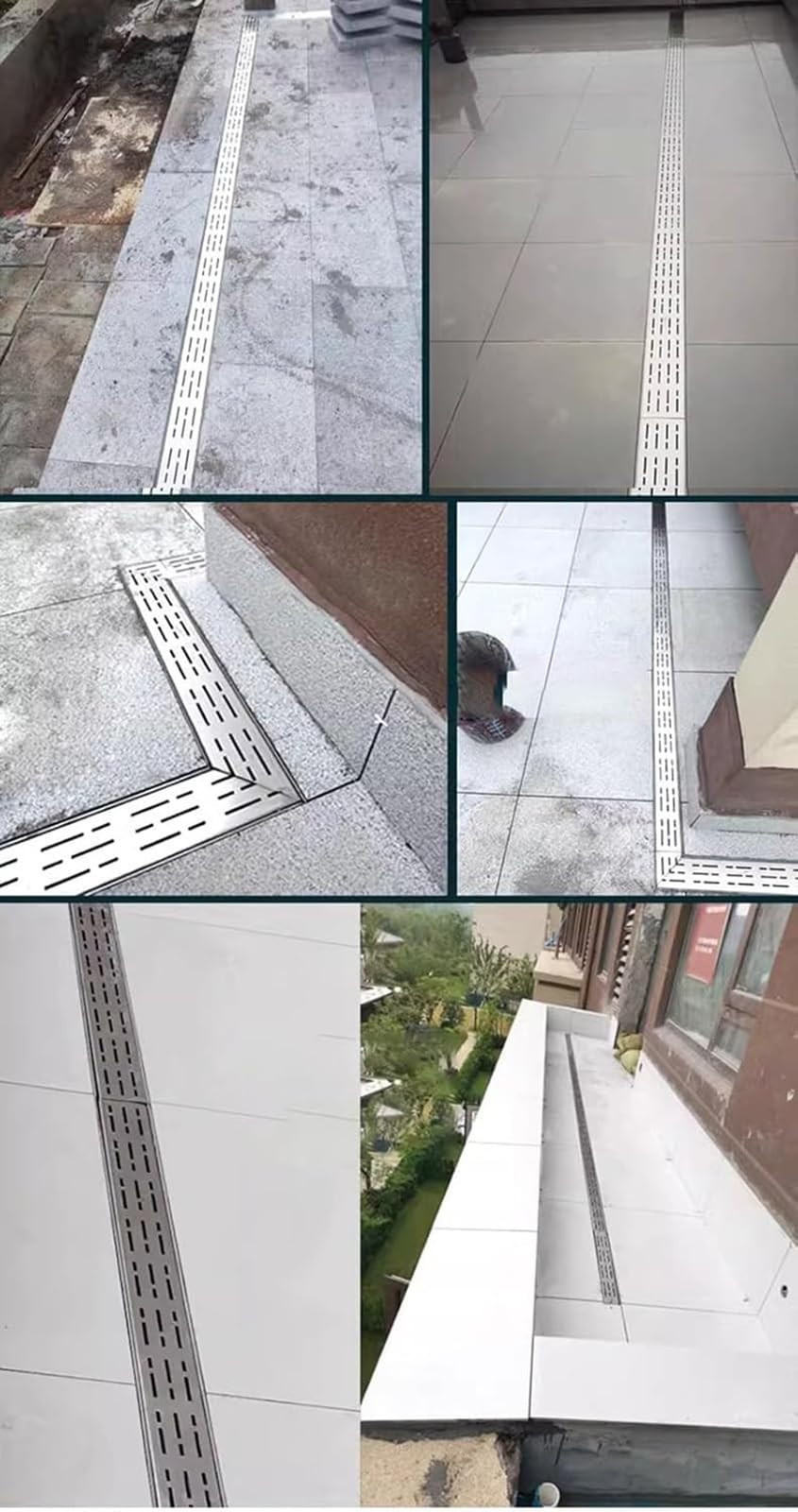 Slim Line Rów odpływowy ze stali nierdzewnej, liniowy system rynnowy do basenu, pawilonu, balkonu, łatwy zestaw instalacyjny (10 szt.)