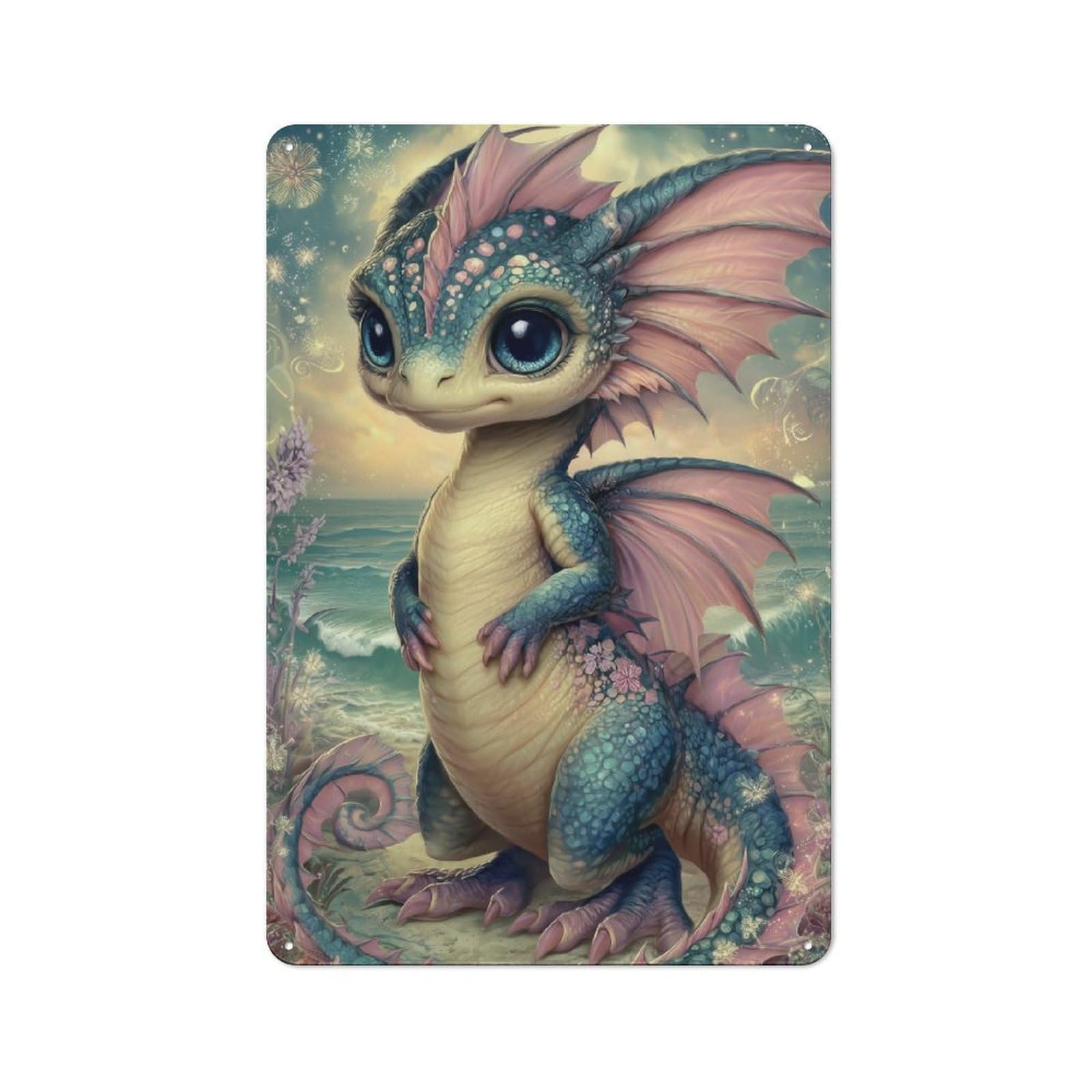 Junmoney Cute Dragon By The Sea Vintage Metal Plaque 30X20cm For Man Cave Or Games Room, For An Autumn Update To Man Cave And Games Room