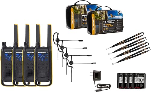 Motorola Talkabout T475 Radio bidireccional Paquete de 4 Walkie Talkies NegroAmarillo 22 canales PTT Estuche de transporte