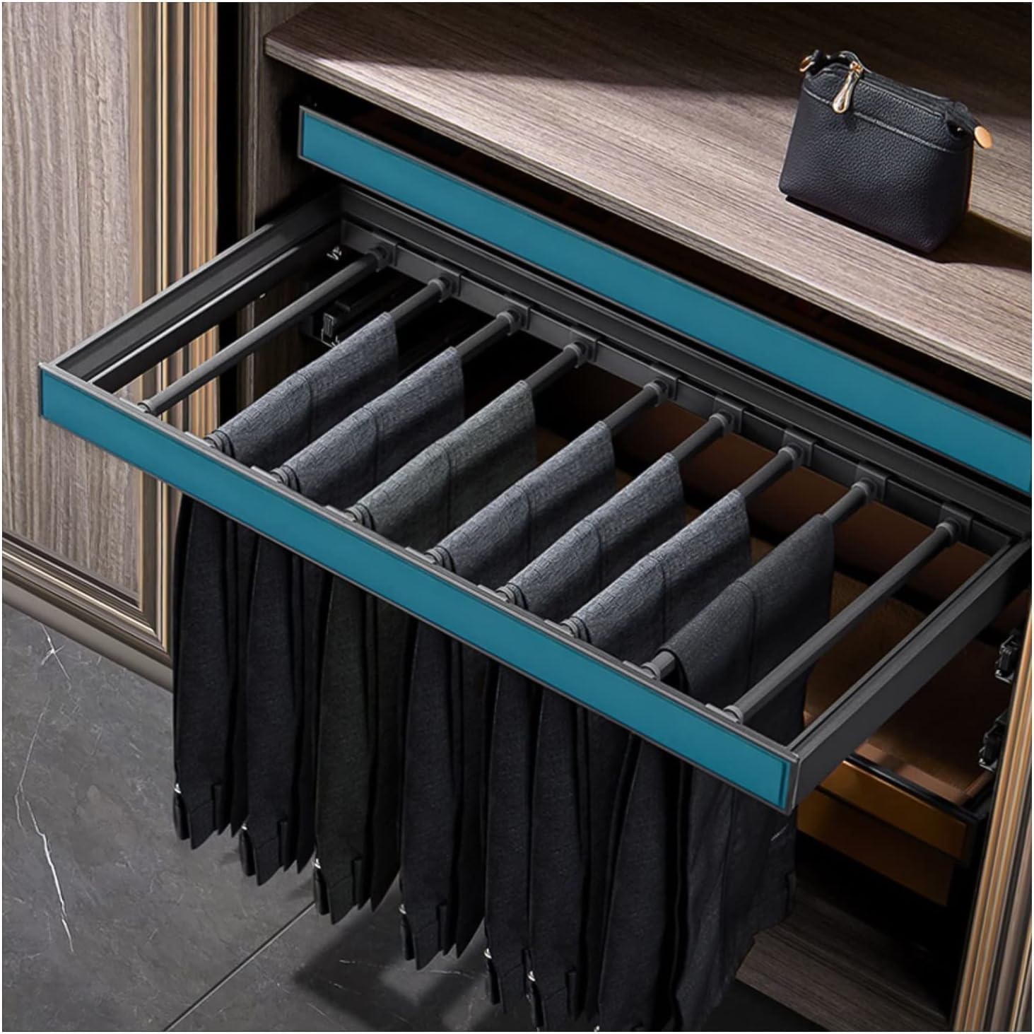 CAFIEDR Adjustable Telescopic Trouser Storage Drawer Pull-Out Closetwith Buffer Sliding Rail For Scarves Jeans * – Space-Saving Solution For Neat Closets,Grey 95Cm.Blue-95cm