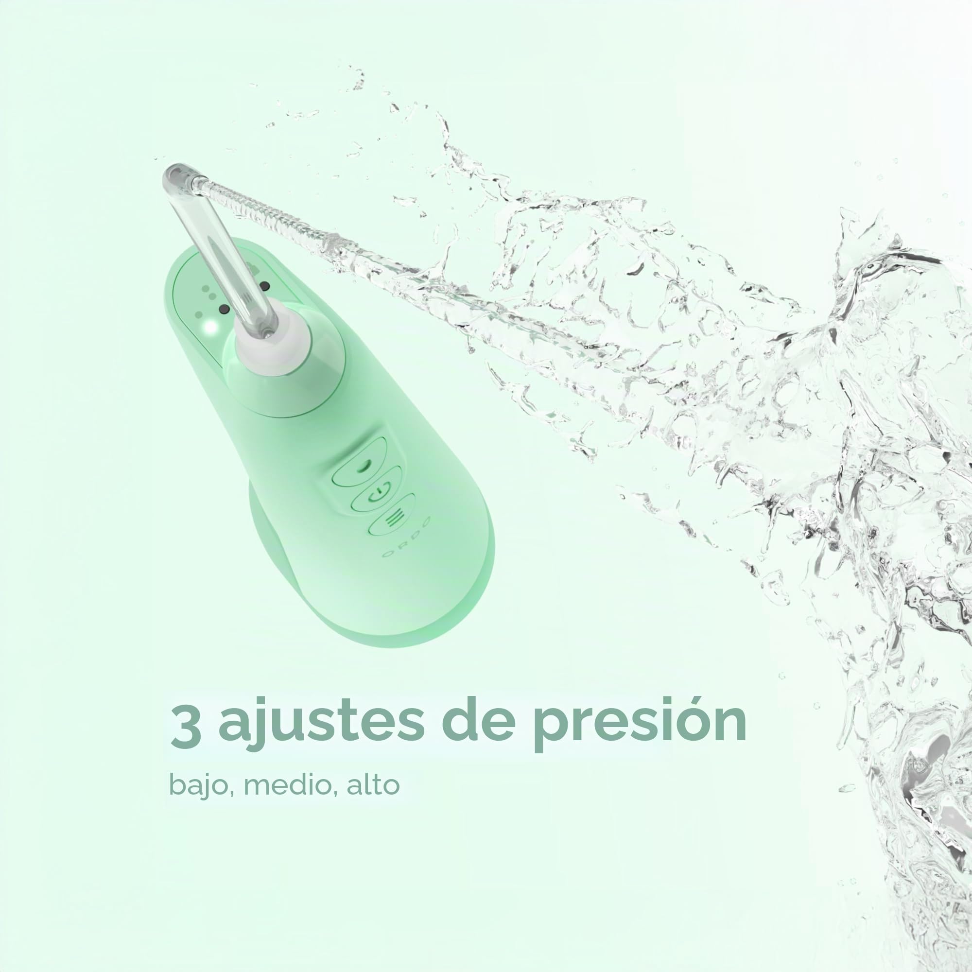 Ordo Irrigador bucal impermeable IPX7 inalámbrico, 3 ajustes de presión, portátil, recargable, eléctrico sónico, recomendado por profesionales dentales, verde menta