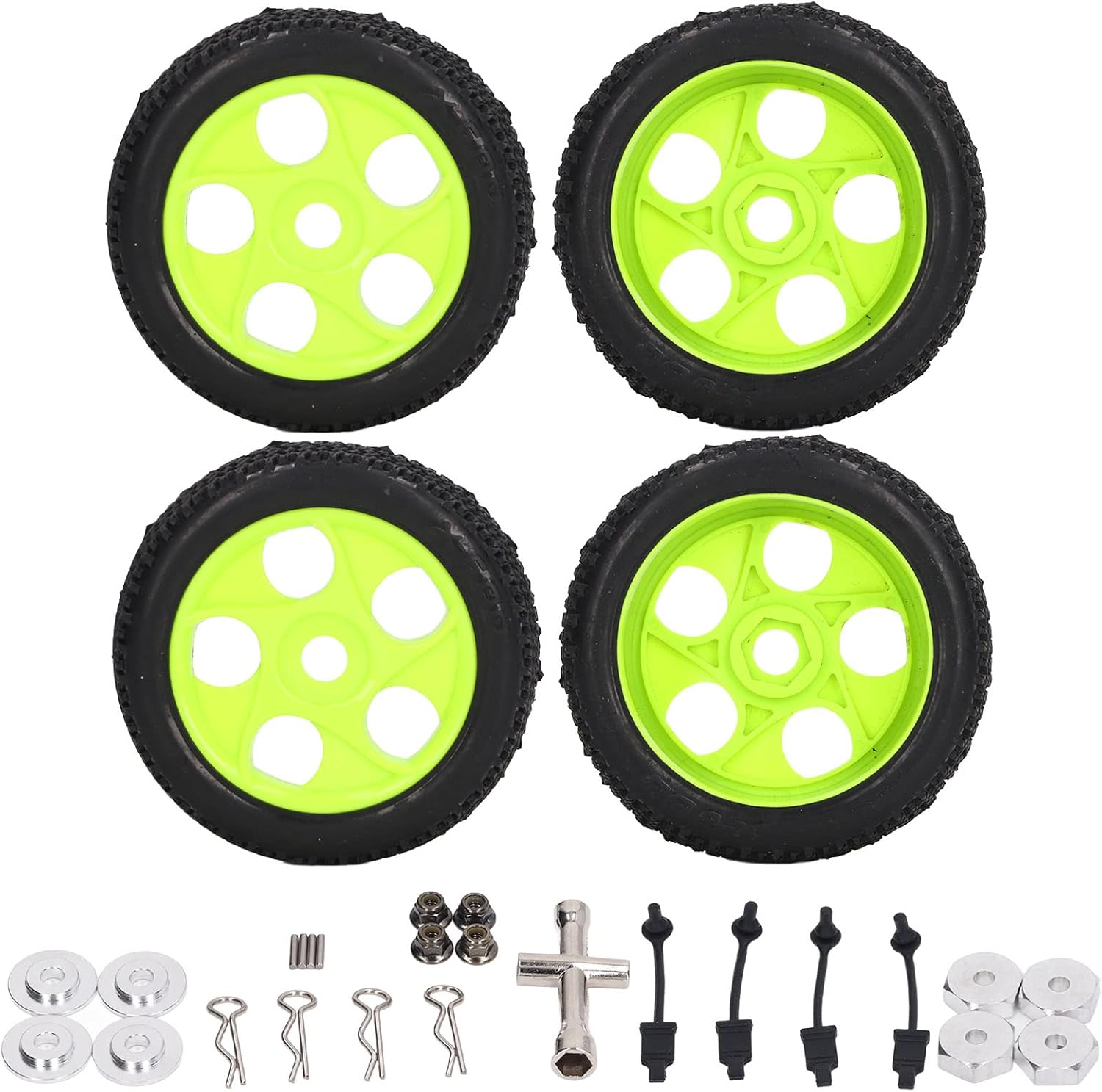 RC ショートコーストラックタイヤ、完璧にマッチ 4 個 トラクション ホイールとタイヤ 変形防止ゴム (緑)