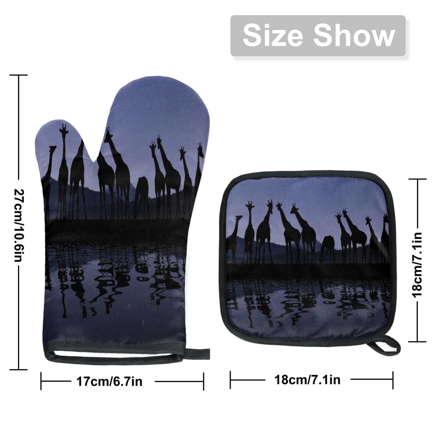 River Giraffe Silhouette Oven Mitts Kitchen Oven Gloves for Cooking Baking Heat Proof Lining Cotton Kitchen Potholder Mittens Pot Holders Hot Pads for Chef Women Men