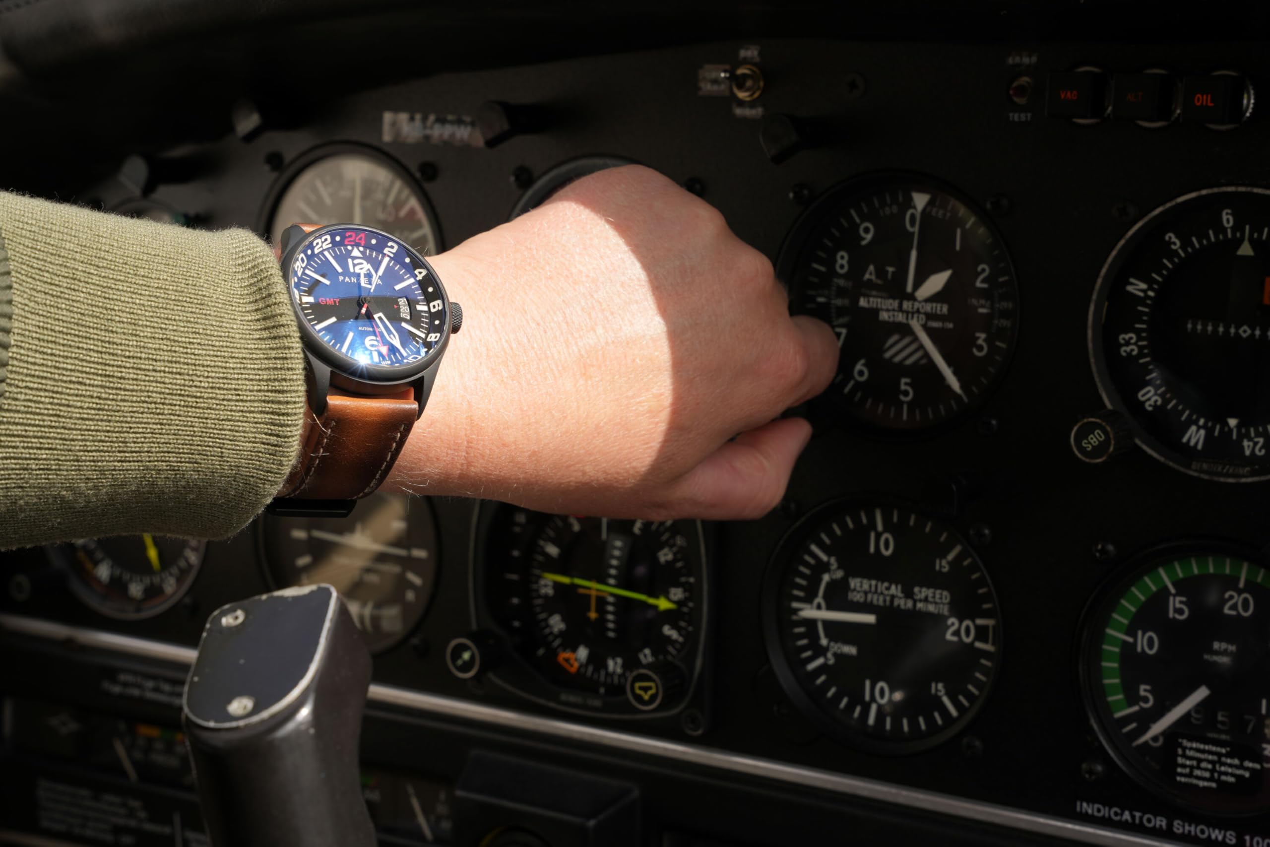 Panzera Flieger 45G Mechanische Automatikuhr Stahl Schwarz Saphir Silikon Datum Herrenuhr, Schwarz , Armband