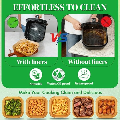 Miniatura 5 de BYKITCHEN 300 forros de papel desechables para freidora de aire Ninja AF141 5 QT Pro AF181 6.5QT, Cosori Chefman de 6 cuartos de galón y otros 5 a 8