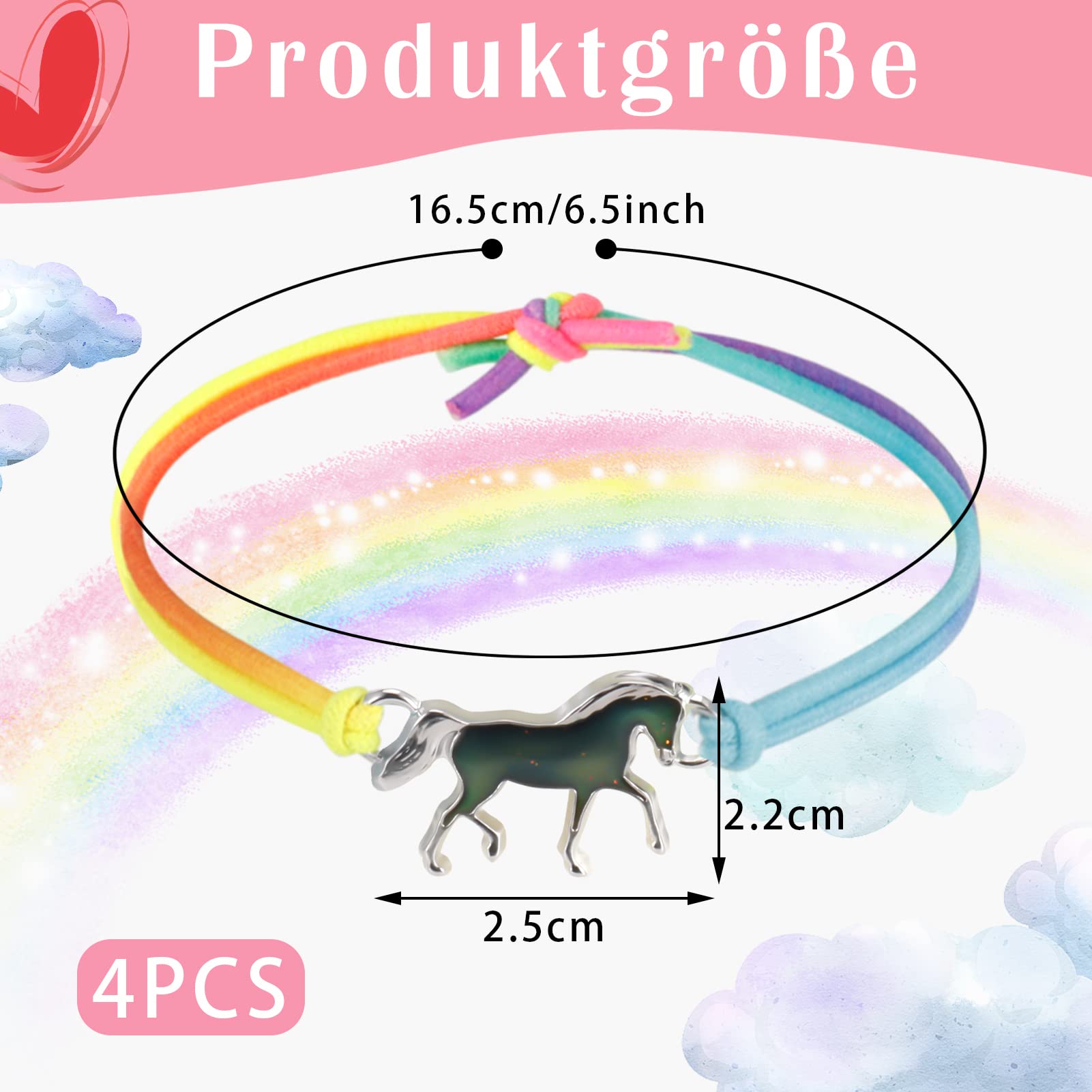 Lot de 4 bracelets d'humeur pour fille - Changement de couleur - Arc-en-ciel - 24,13 cm - Métal - Oxyde de zirconium