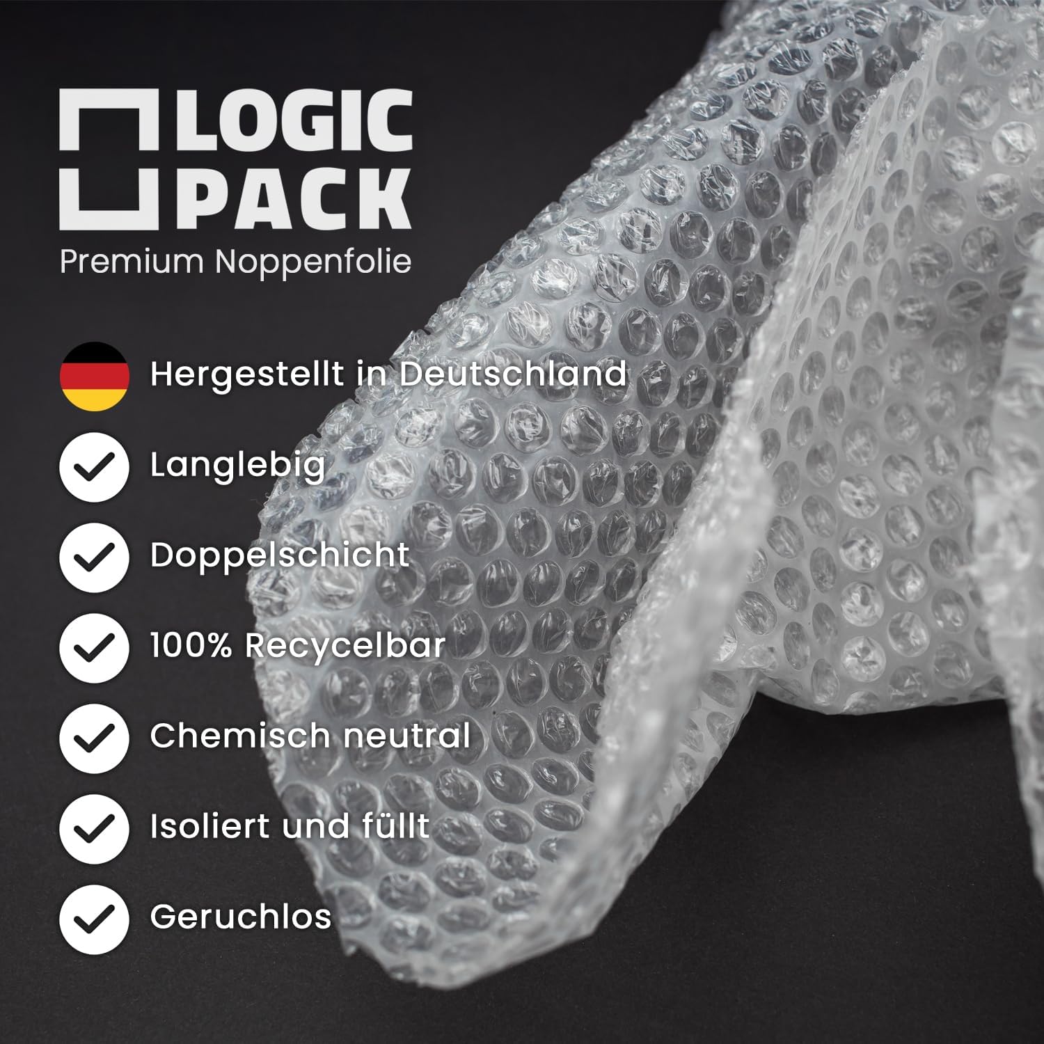 Luftpolsterfolie Rolle 100m x 120cm 50µm 2-lagig Noppenfolie Umzug Versand Verpackung recycelbar Made in Germany