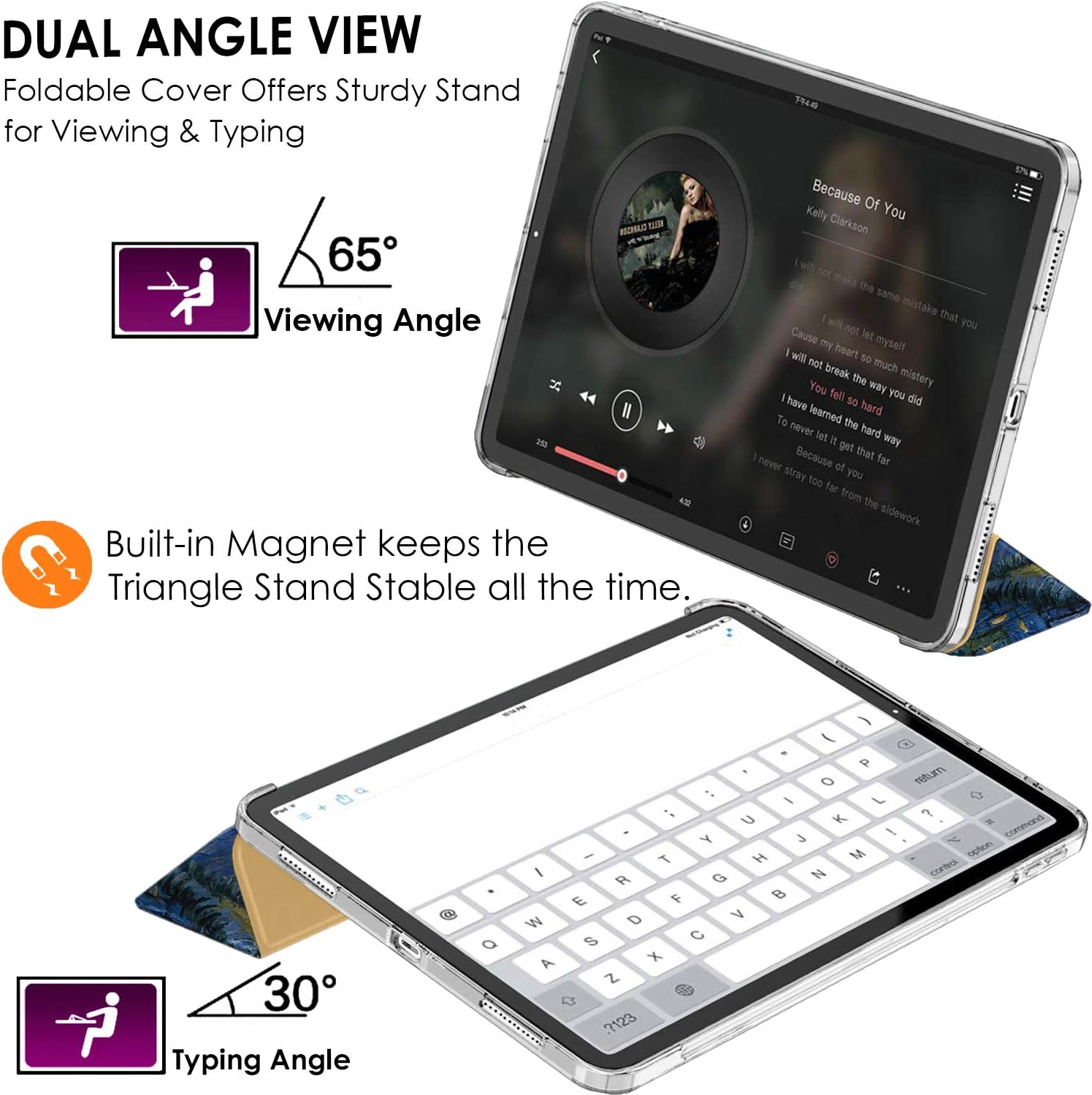 DuraSafe Cases for iPad PRO 11 3 2 Gen [ PRO 11 3rd 2nd ] A2377 A2459 A2301 A2460 A2228 A2068 A2230 A2231 A2013 Trifold Printed Hard PC Transparent Back Cover - Starry Night