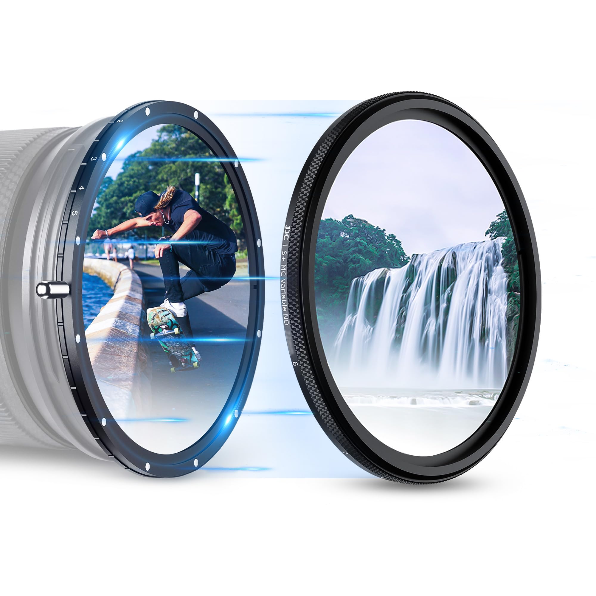 JJC Filtre 82mm ND Variable True Color ND2.5-ND1000 10-Stop, Aucune Déformation des Couleurs Filtres ND2.5-32 Densité Neutre Austable avec ND32 Fixe pour Objectif Appareil Photo, Pas de X Croix Noire