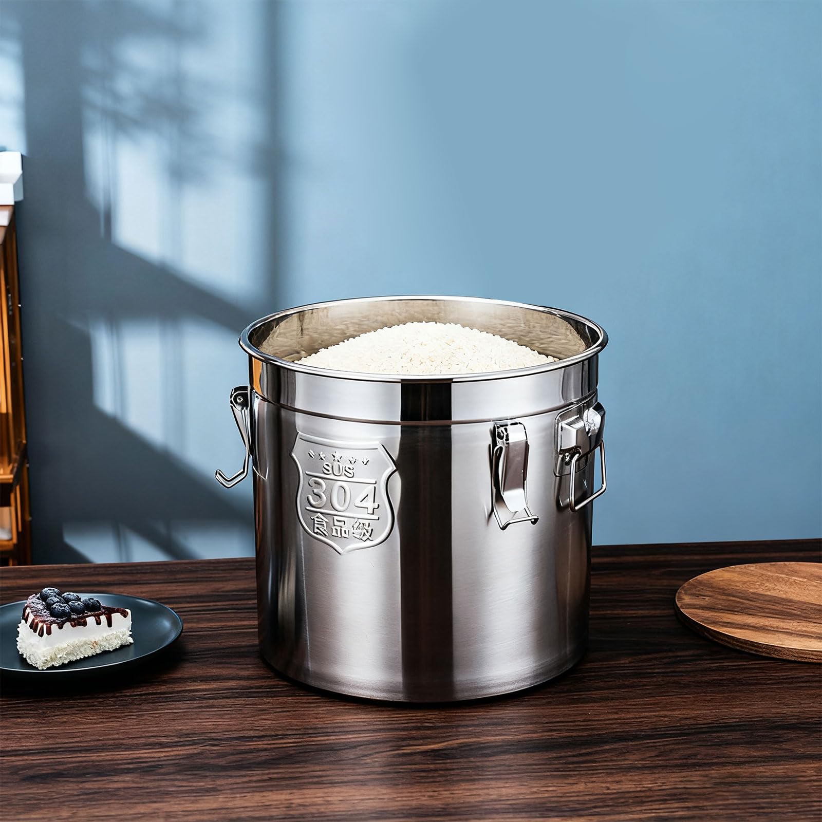 Pratico secchio da cucina sigillato in acciaio antiruggine con coperchio rimovibile facile da pulire contenitore per conservare alimenti per caffè, farina di riso