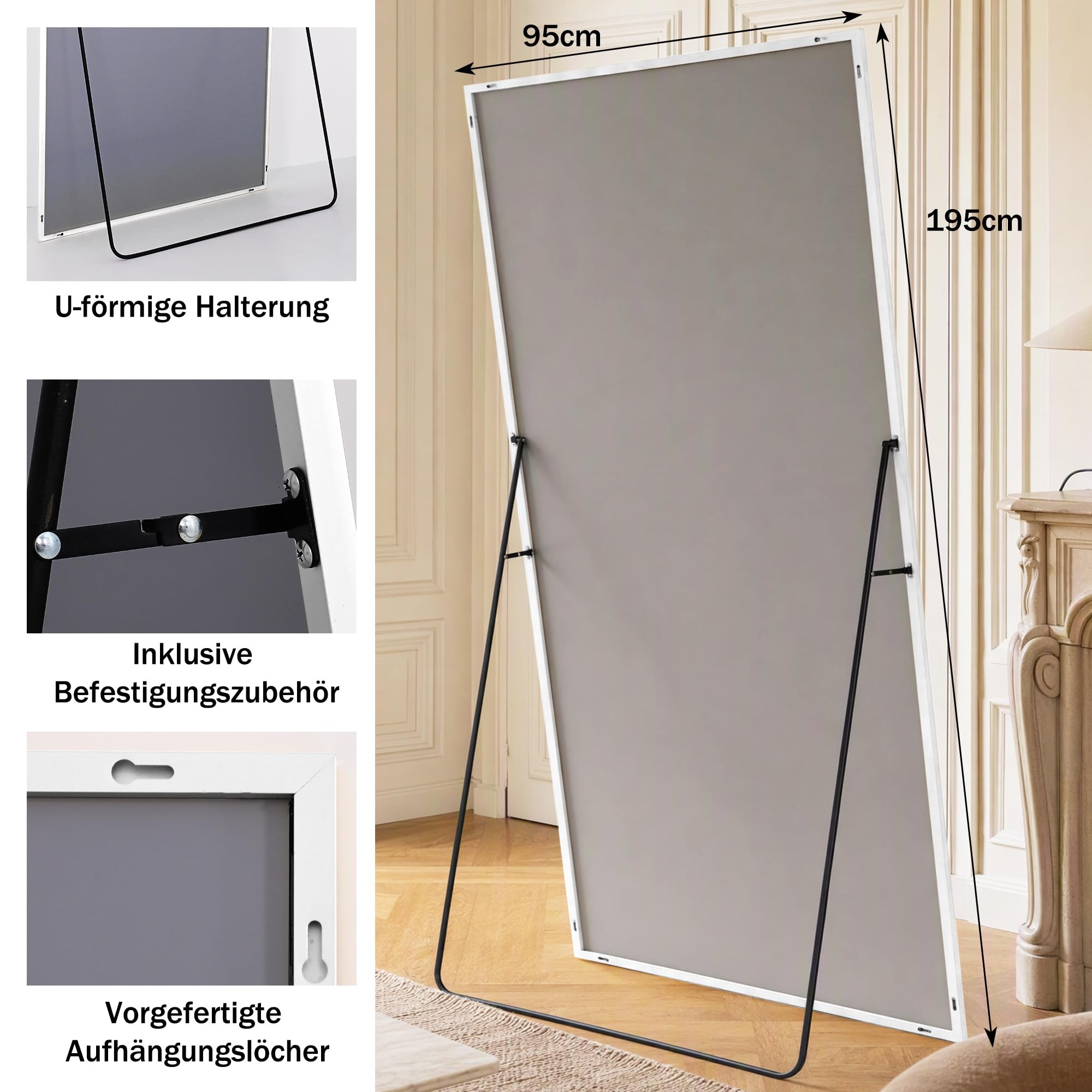BEAUTYPEAK 195x95cm Großer Ganzkörperspiegel, Bruchsicher Standspiegel