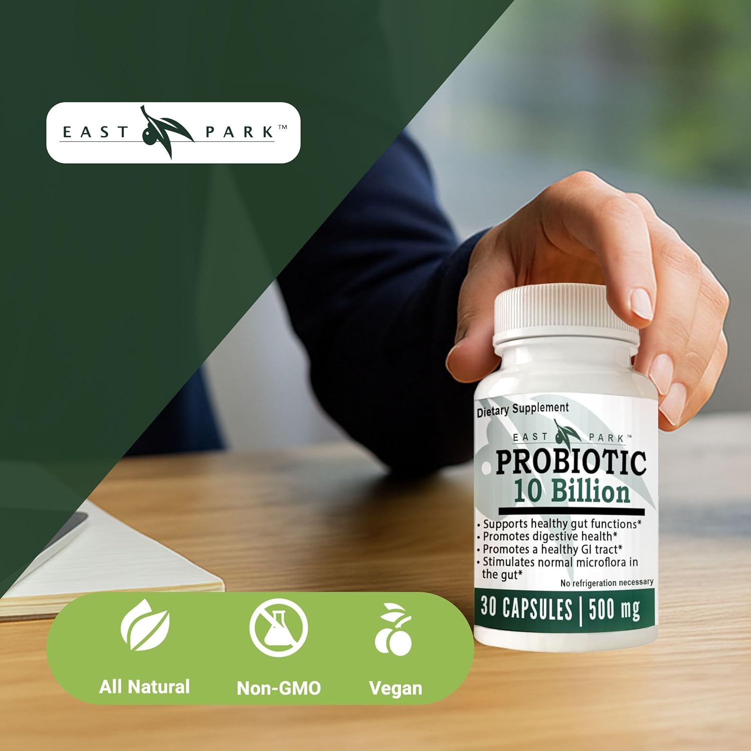 East Park Research d-Lenolate Probiotic Supplement | Probiotic 10 Billion CFUs Supports Gut & Digestive Health | Dietary Supplement Probiotics for Women and Men (500mg) 30 Capsules