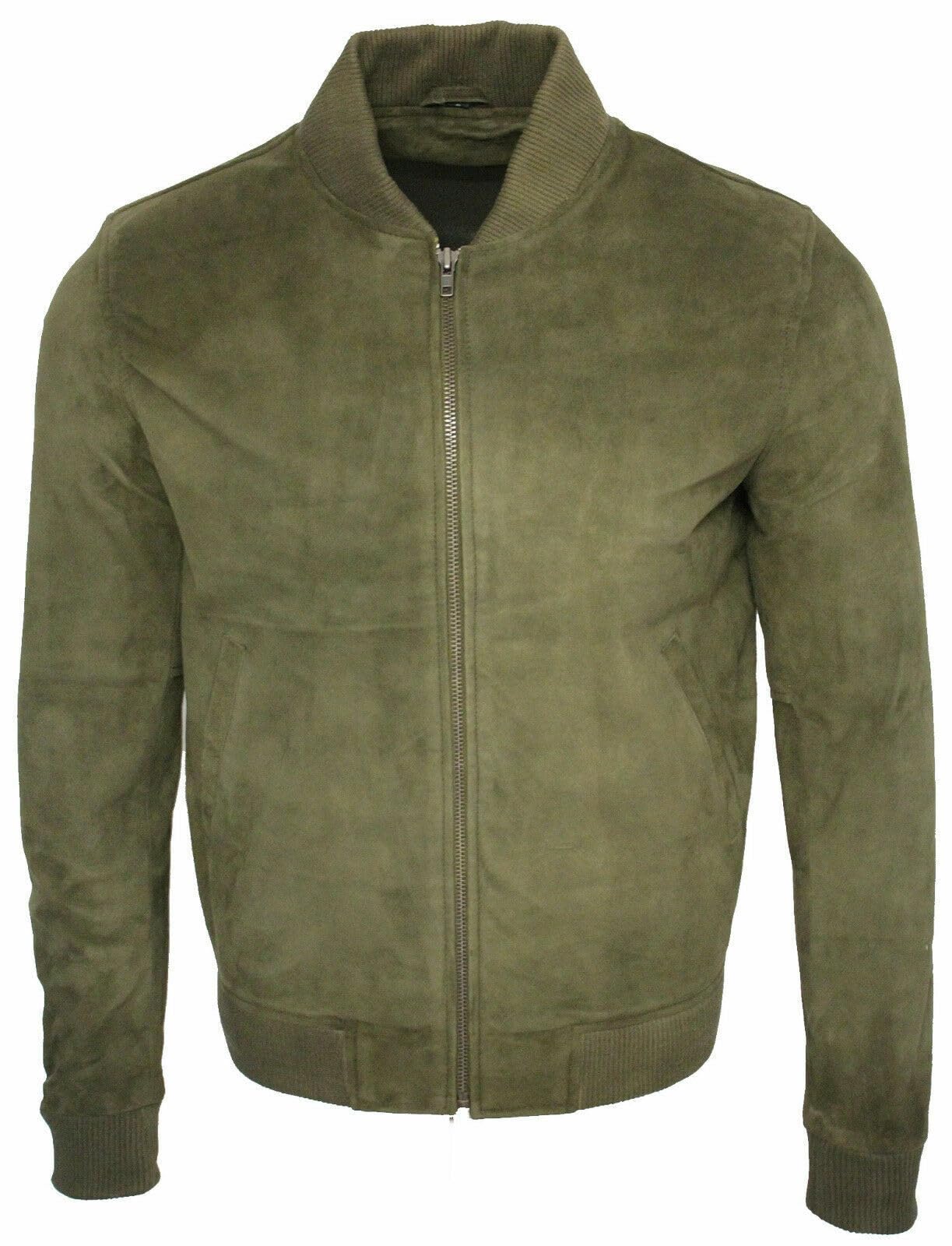 Men's Varsity Suede Green Leather Bomber Jacket XL
