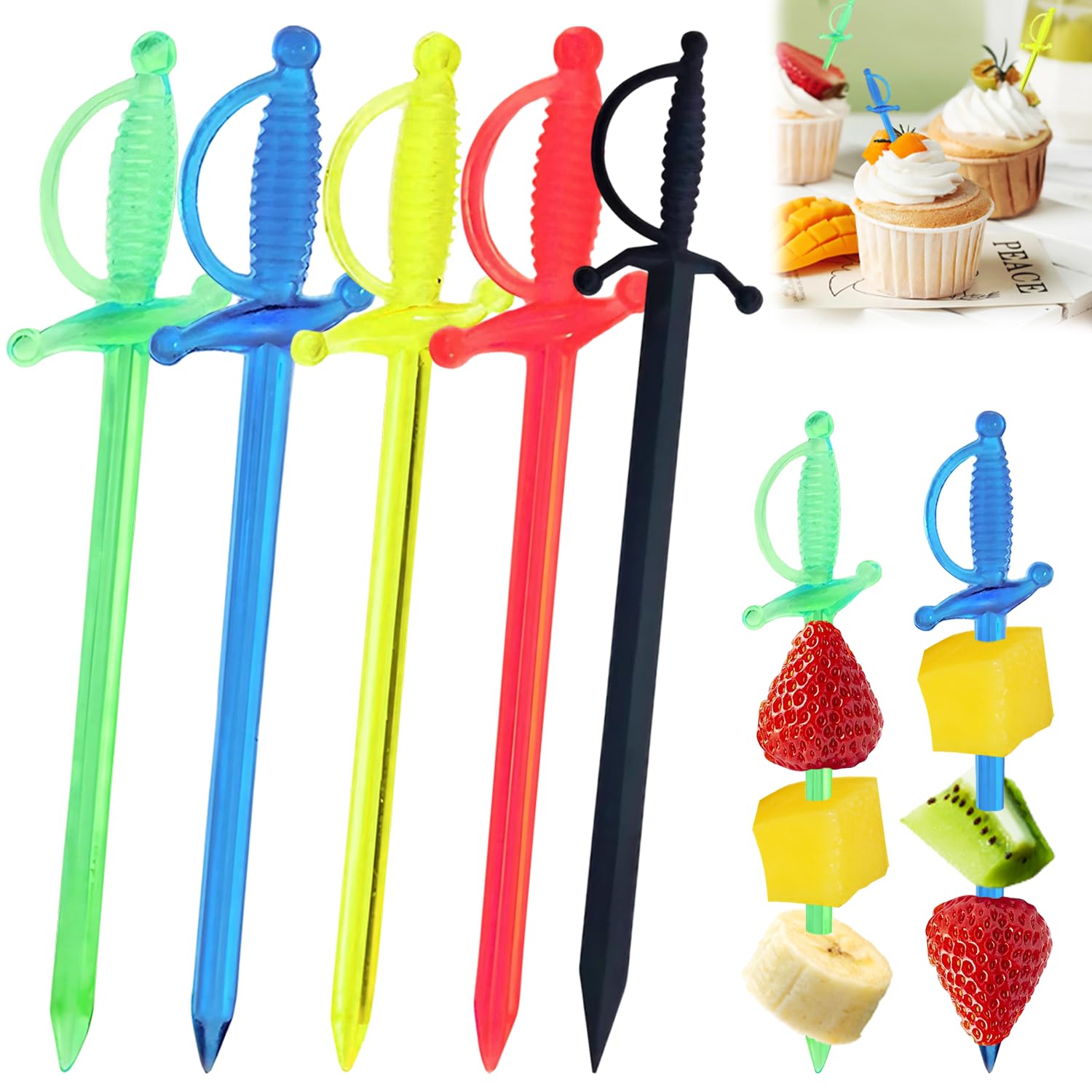 Muiltvoe 100 Counts Cocktail Sticks, Cocktail Picks Sword, Bamboo Cocktail Sticks, Cocktail Sword Picks Sticks, for Appetizers & Drinks, Versatile Fancy Skewers & Food Pick for Parties, Charcuterie