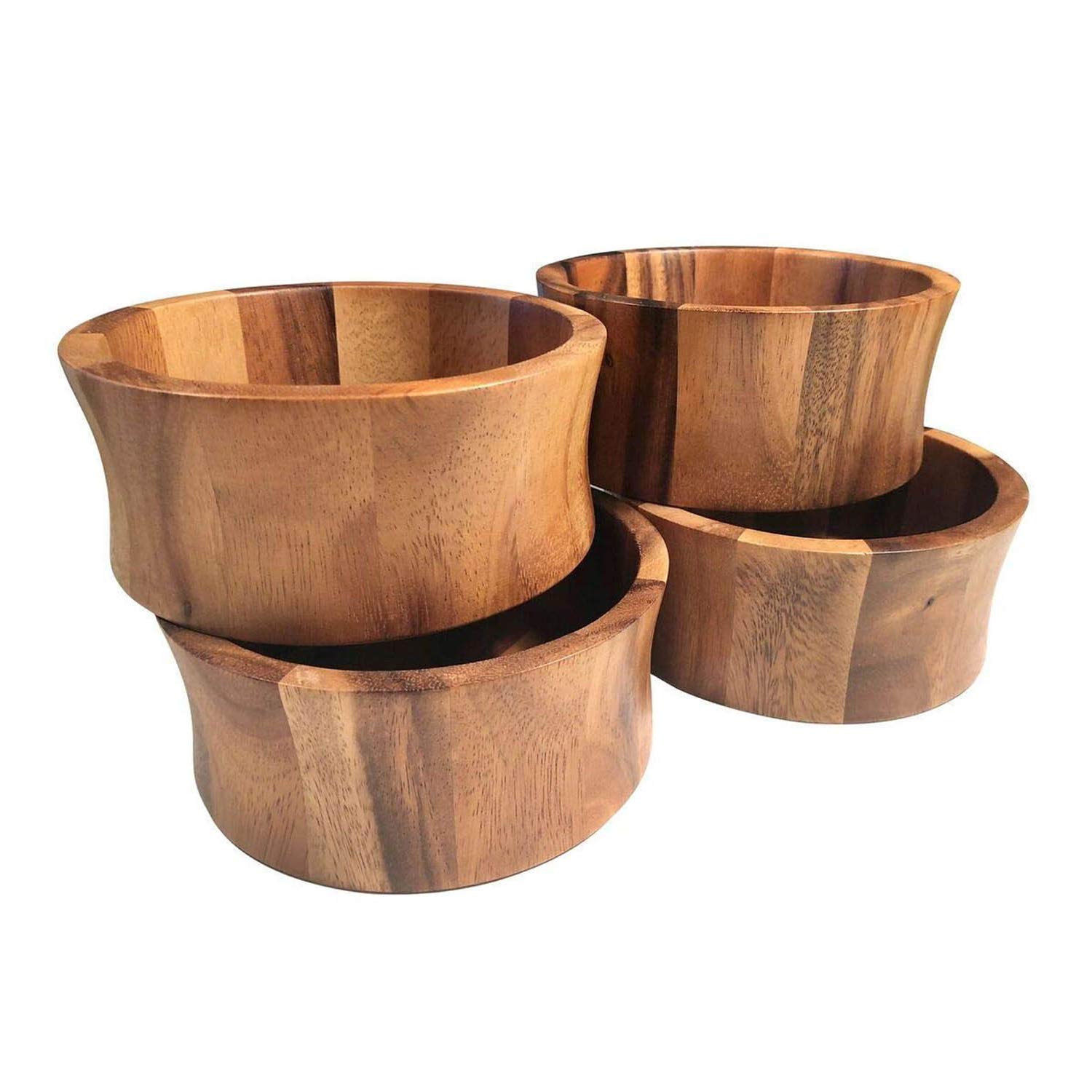 Kalmar Home Set de 4 Cuencos Individuales para Ensalada, 6 Pulgadas, Hecho de Madera de Acacia