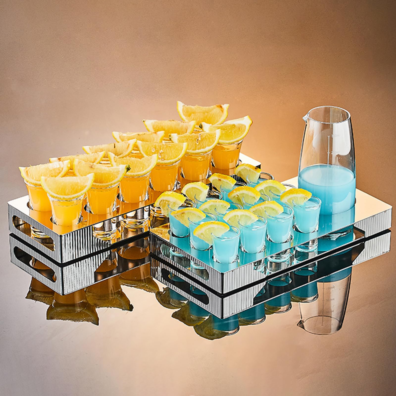 Juego de vasos de chupito para fiesta con estante de almacenamiento para whisky, tequila, licores, fiesta (18 vasos de 25 ml + estante)
