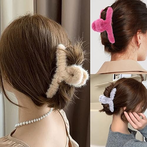 Miniatura 2 de BEGOOD Pinzas para el cabello para mujer, pinzas para el cabello antideslizantes, pinzas grandes y esponjosas para el pelo de invierno, pinzas de