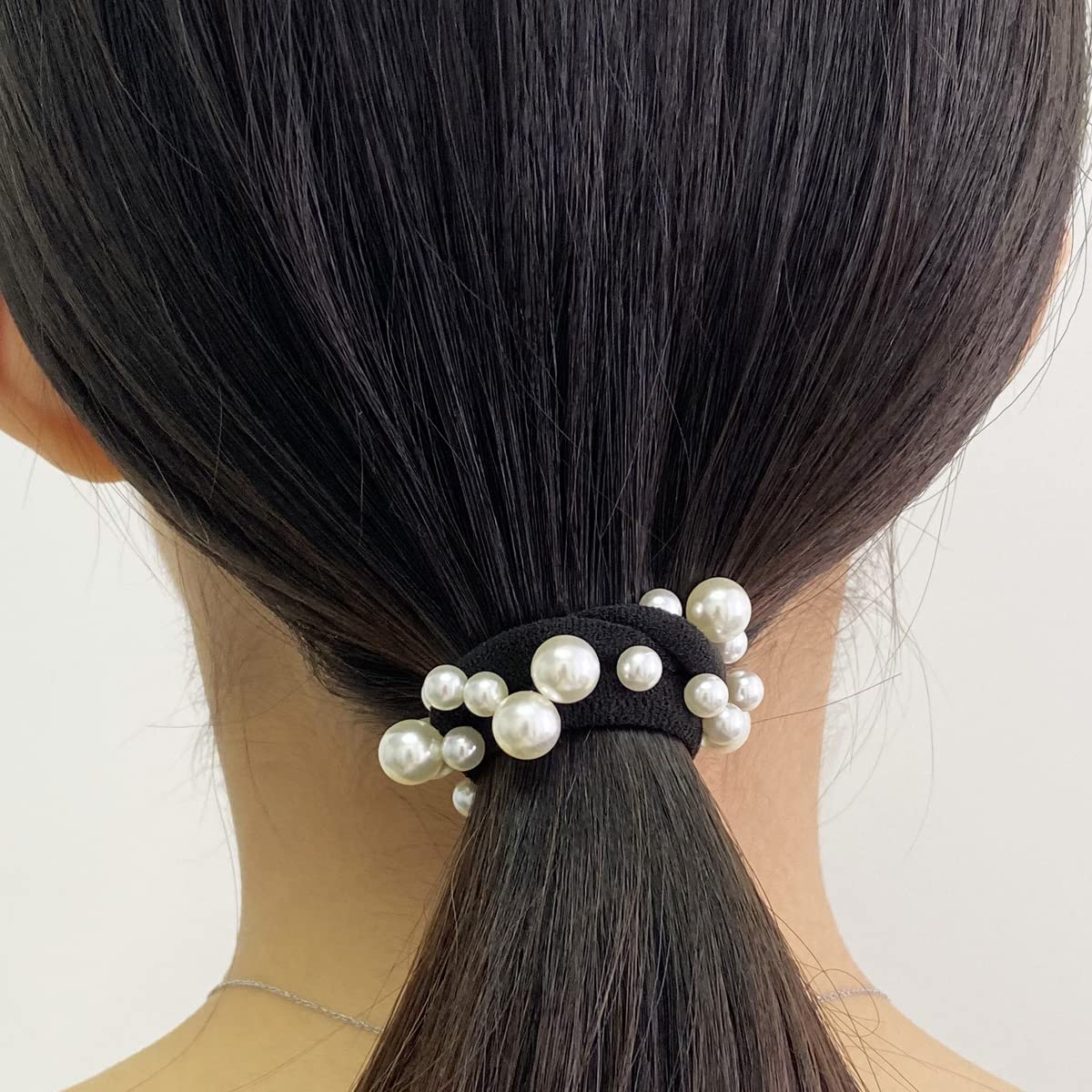12 bandas elásticas para el pelo con perlas negras para el pelo, coleteros para coleta, accesorios para el cabello para mujeres y niñas