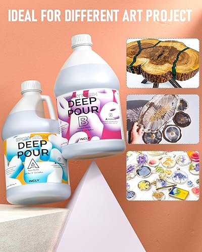 Miniatura 4 de INCLY Kit de resina epoxi de vertido profundo de 1.5 galones, alto brillo y sin burbujas, resina epoxi de 2 a 4 pulgadas de profundidad, suministros