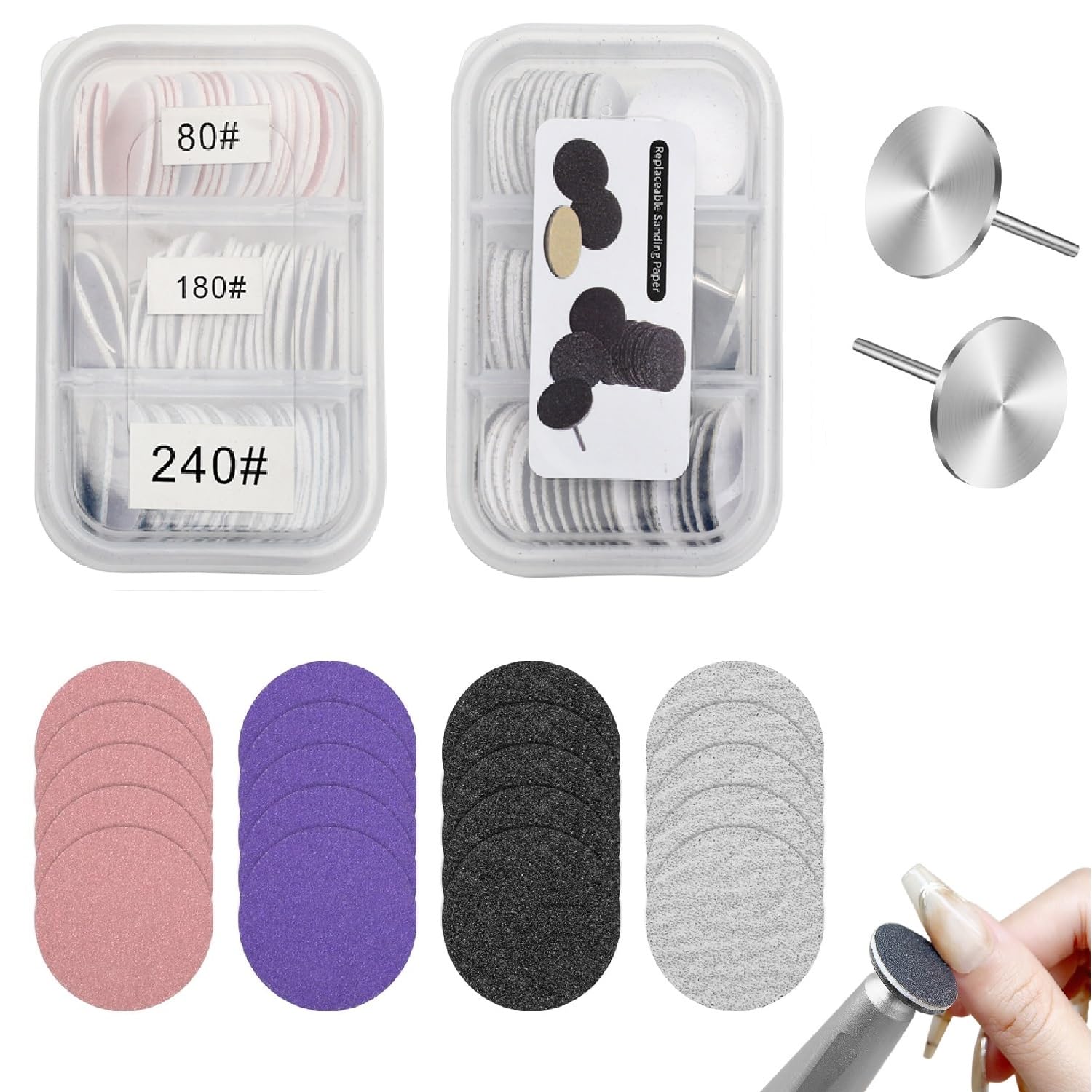 Kit Pedicura Eléctrico – 120 Discos Abrasivos 25mm con 2 Brocas para Torno – Capuchones para Torno de Uñas, Accesorios para Cuidado de Pies, Uso en Casa o Salón