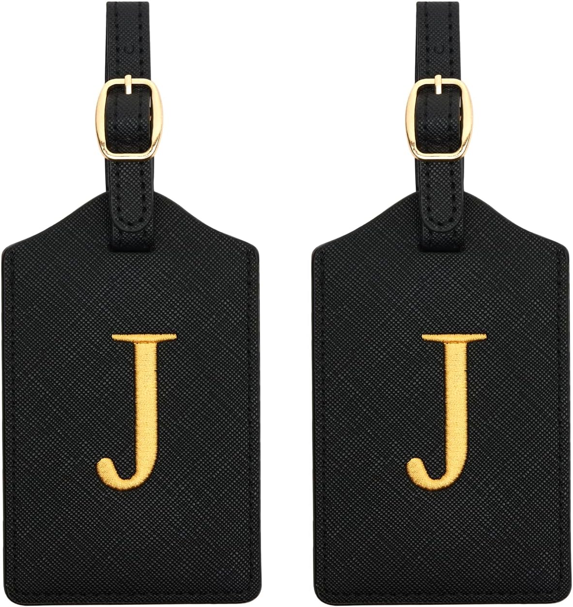2 Pcs Initial Monogrammed PU Leather Embroidered Luggage Tags for Suitcases, Travel & Baggage Bags (J)