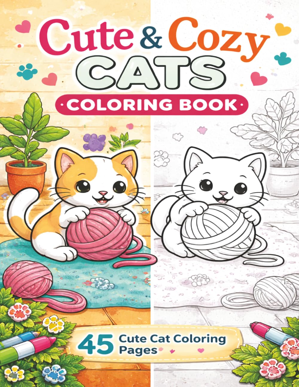 Cute and Cozy Cats Coloring Book: Adorable Cat Coloring Pages for Relaxation, Creativity, and Stress Relief