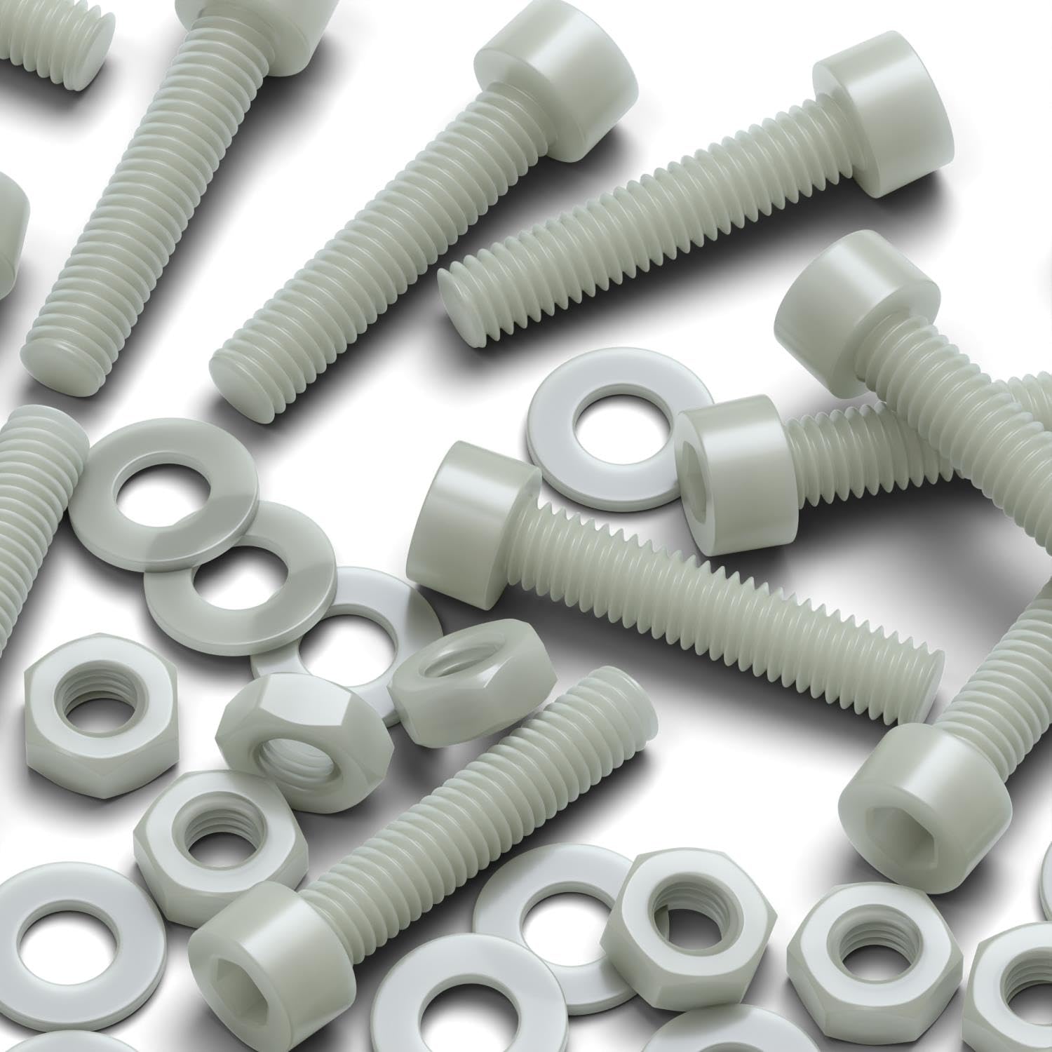 50 x Glass Filled Reinforced, Super Nylon Socket Head, M4 x 20mm Plastic Nuts and Bolts, Washers, (5/32 x 25/32 in)