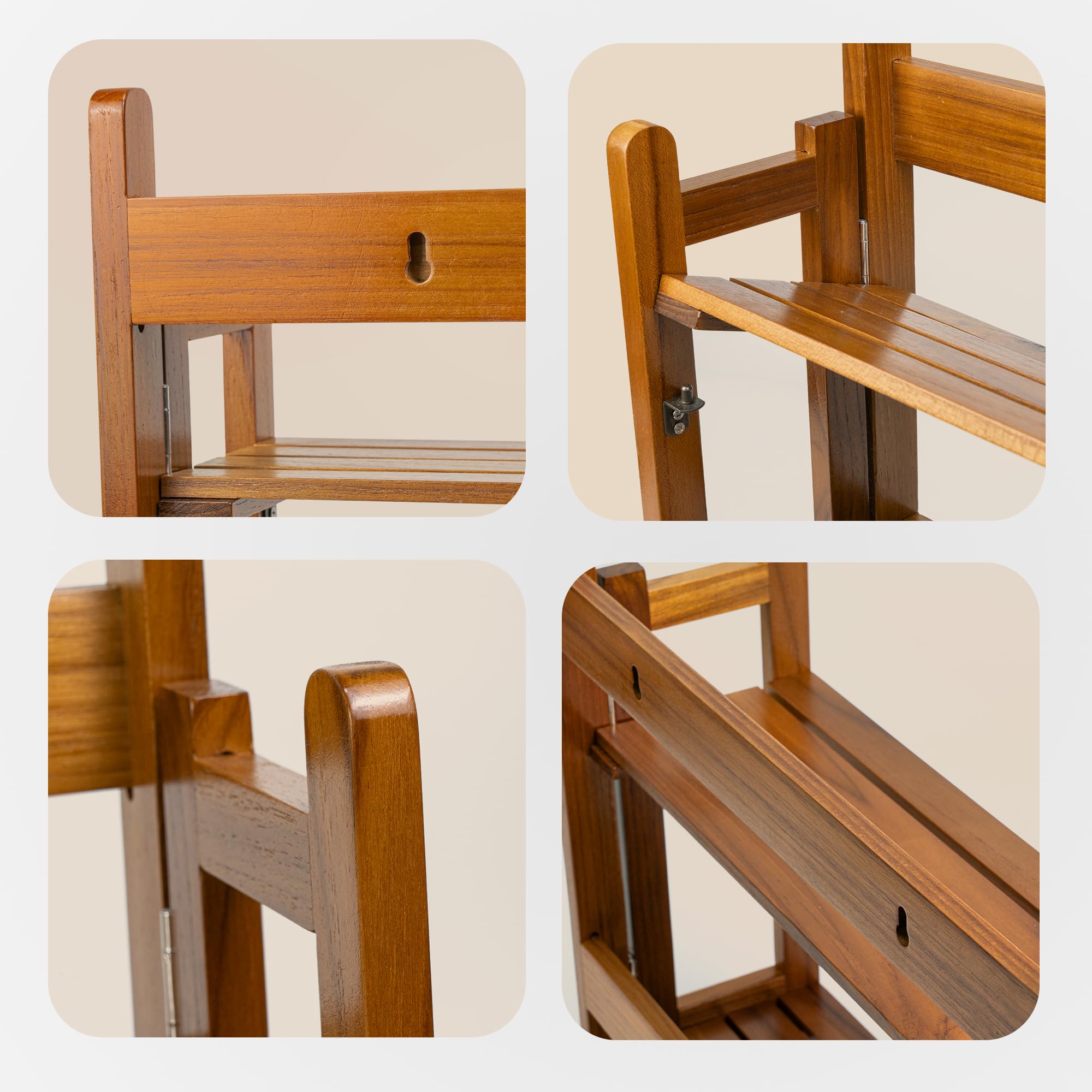 VaeFae Teak Wood Bathroom Shelf,Foldable Wall Mounted Shelf, Shelves Set of 2 for Bathroom,Living Room,Kitchen,Office - Image 4
