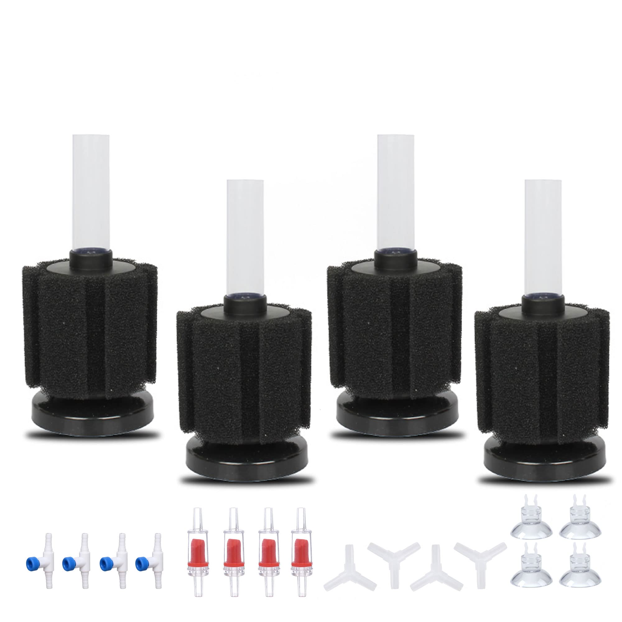 ALEGI 4pcs Large Aquarium Sponge Filter with Suction Cups, Check Valves for Breeding Fry Betta Shrimp Fish Tank (Small up to 10-20Gal 4 Pcs)