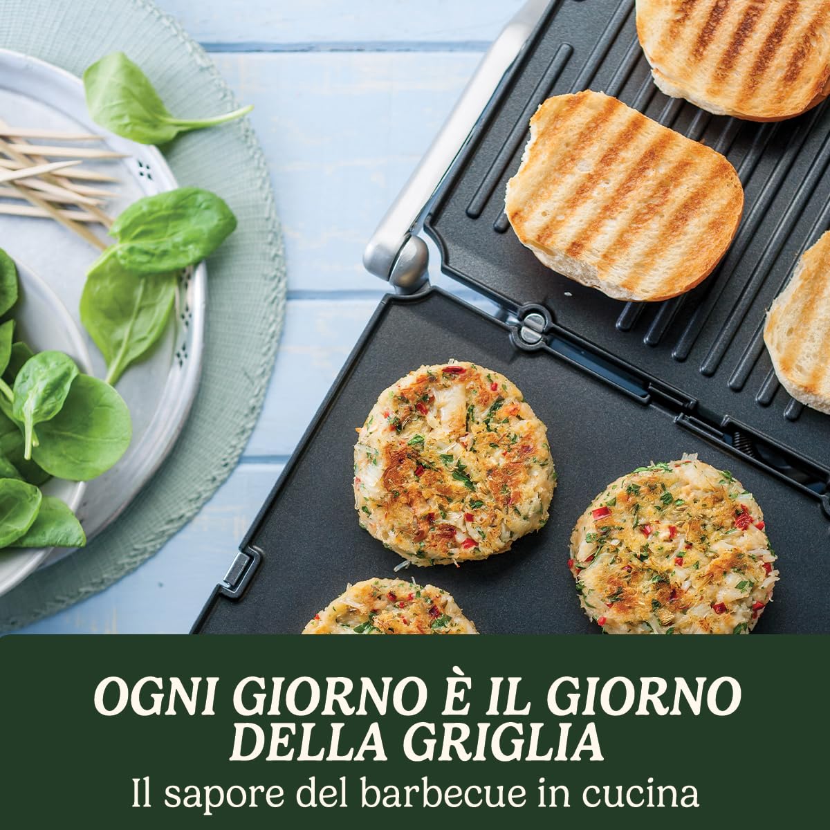 Cuisinart GR47BE Grill Piastre anti-aderenti rimovibili e lavabili in lavastoviglie, Temperatura fino a 240°C, Utilizzabile chiusa o aperta, Raccogli olii integrato nella base, blu