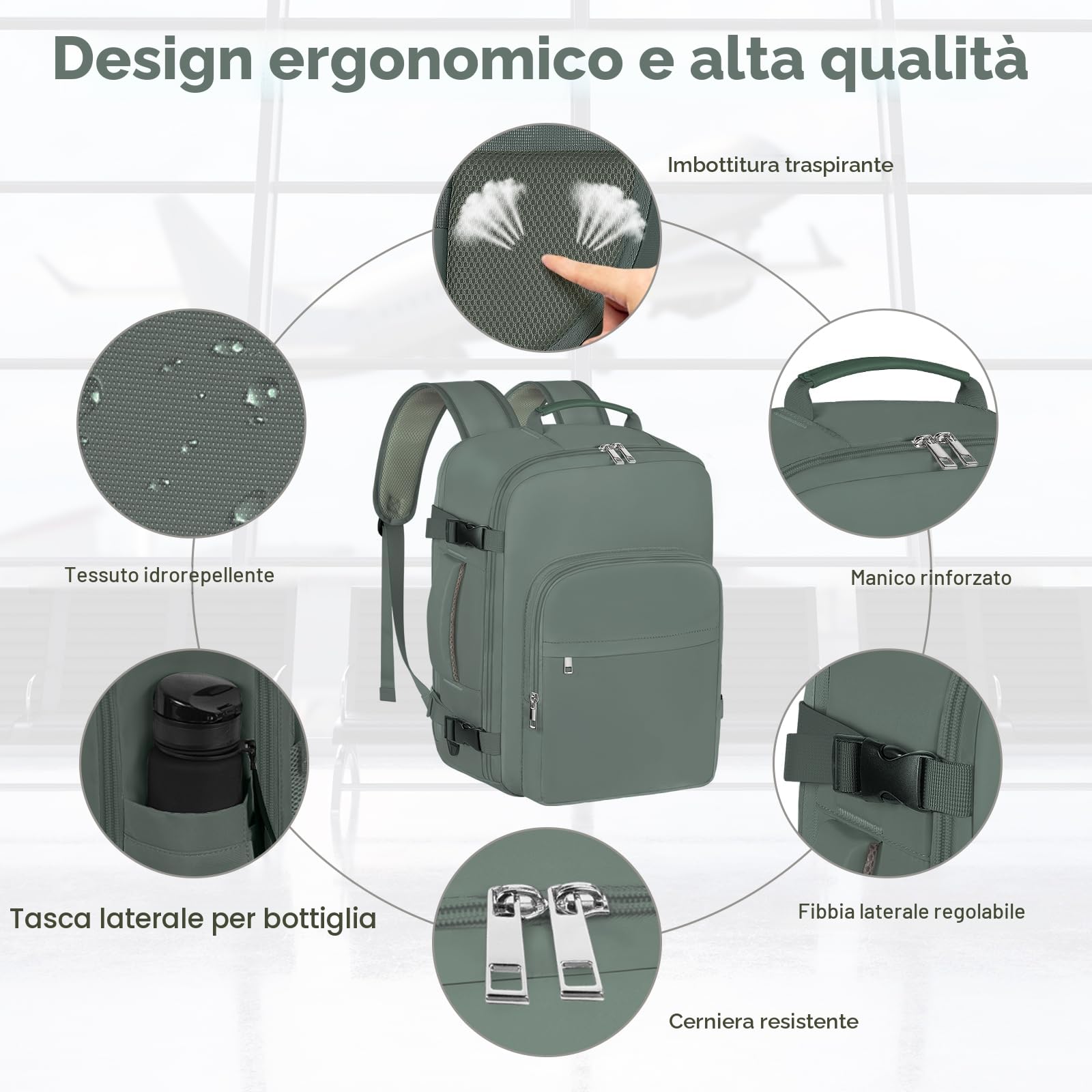 OTAHGK Bagaglio a mano 45 × 36 × 20 per Easyjet, Zaino da Viaggio Sotto il Sedile Aereo Borsa da Cabina Voli Zaini Casual Valigia Ufficio scolastico lavoro Borse Adatto a Laptop da 17 pollici