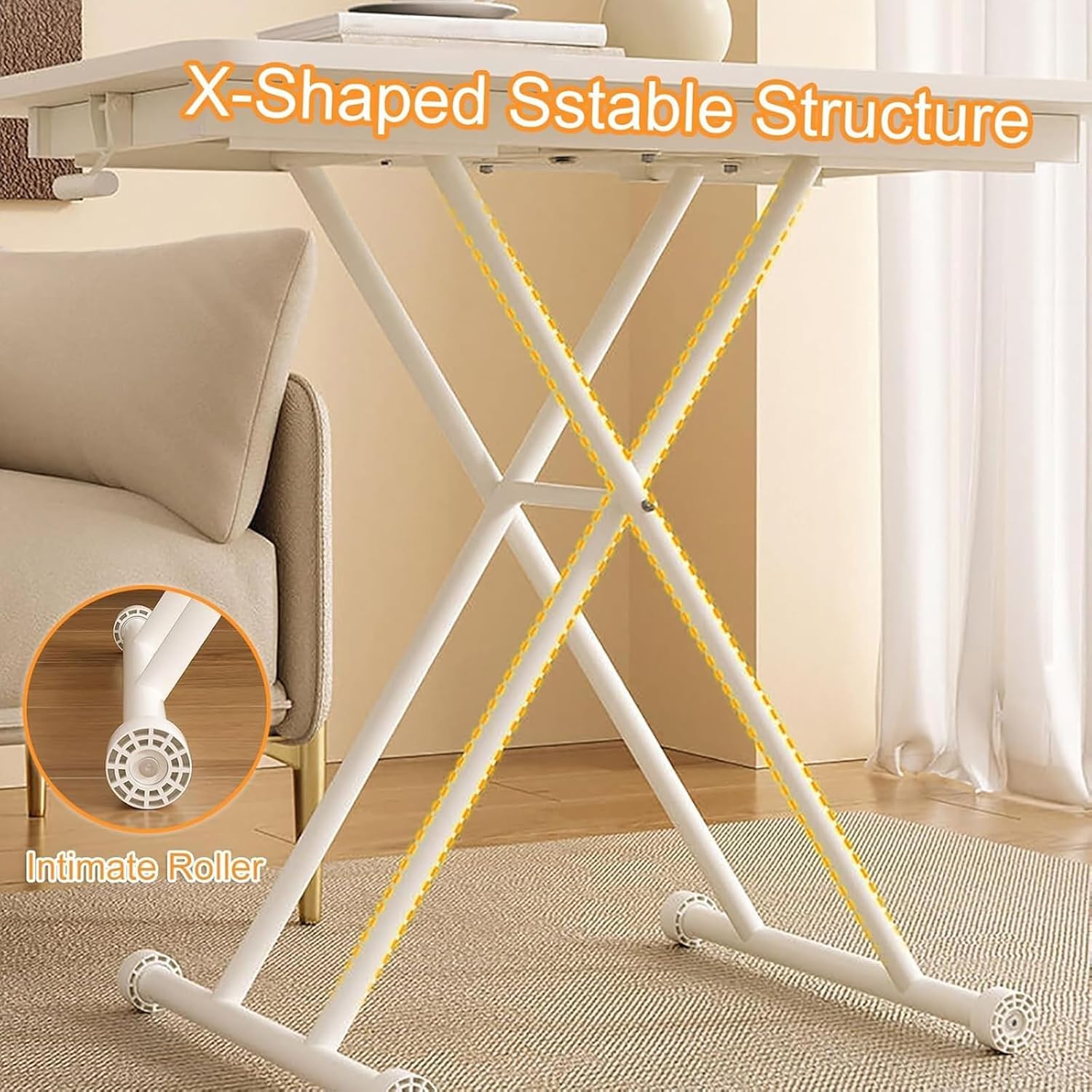 Mesa de Centro elevable, Multifuncional, de Altura Ajustable y con Patas de Metal para Sala de Estar, Comedor, Oficina o Escritorio móvil.