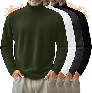 4 Pack Men's Mock Turtleneck Shirts, Long Sleeves Thermal Pullover Sweater Casual Undershirt Loose Fit Tops