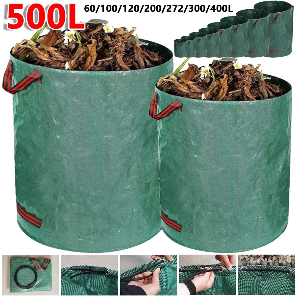Sacco per rifiuti da giardino, contenitore per raccolta foglie riutilizzabile di grande capacità, per Sacco detriti giardino