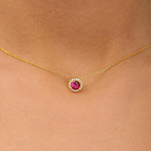 Miniatura 2 de MONOOC Collar de piedra natal en capas para mujer, oro macizo de 14 quilates, collar de cadena de clip de papel, collar clásico redondo con colgante