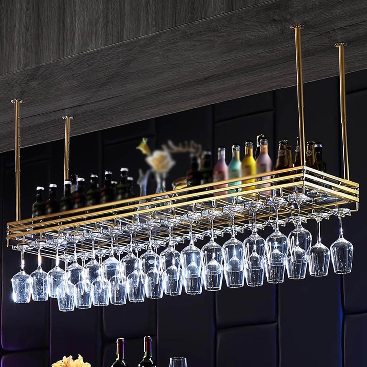 SXYKXYDL Metal Wine Rack - Hanging Holder, Ceiling Mount Design, Floating Shelf for Bar, Restaurant, Kitchen