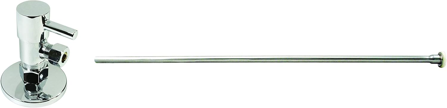 Westbrass D105QRT-05 5/8" x 3/8" OD x 20" Flat Head Toilet Supply Line Riser Kit with Round Handle 1/4-Turn Angle Stop, Polished Nickel