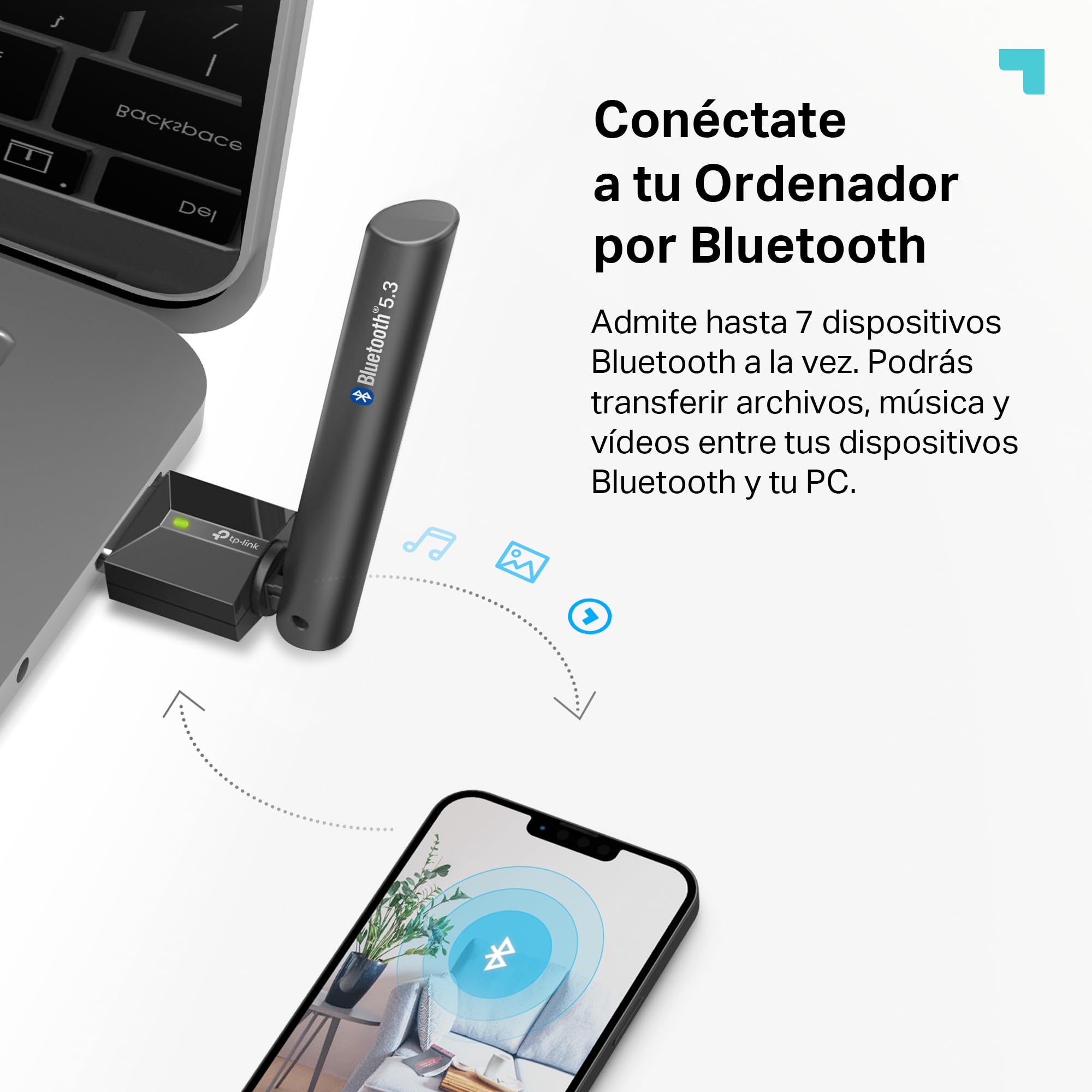 TP-Link UB500 Plus Adaptador USB Bluetooth 5.3 (EDR & BLE), Conexión Estable y de Largo Alcance, Compatible con Win 11/10/8.1/7, Plug & Play para computadora, portátil, Mouse, Teclado y Altavoz