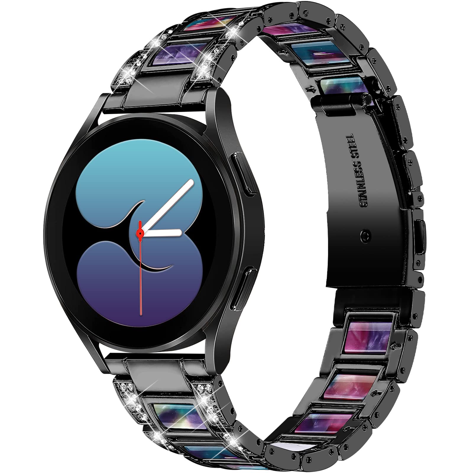NINKI Metal Band Compatible for Samsung Galaxy Watch 6 5 4 3 40mm 44mm 43mm 47mm 41mm/Active 2 Watch Band Women Men,20mm Resin Diamond Bracelet for Galaxy Watch 4 Classic 42mm/46mm,Black+Purple Green