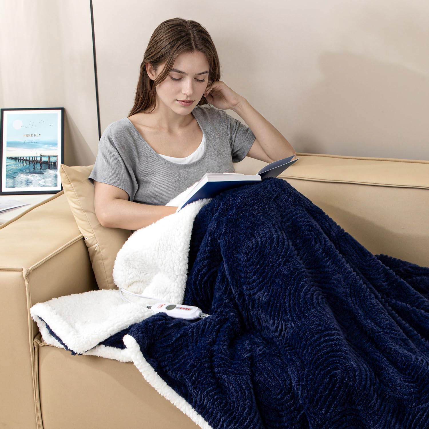 Heated Blanket Full Size - 72"x84" Cozy Soft Jacquard Heating Blanket with 4 Heat Levels & 10 Hours Auto-Off, Jacquard Fleece, Overheating Protection, Warm Gifts, Navy - Image 7