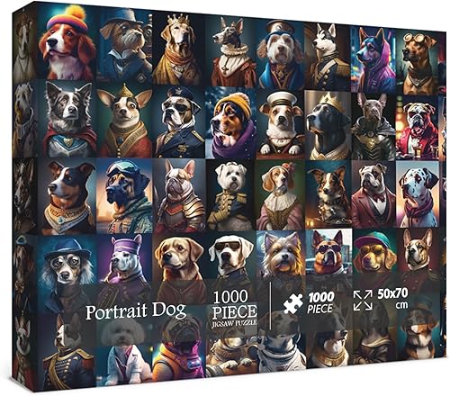 Miniatura 2 de Rompecabezas de perro de retrato de 1000 piezas para adultos, rompecabezas de animales para adultos, divertido rompecabezas de bulldog de cachorro,