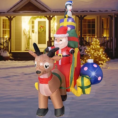 Miniatura 8 de Inflables navideños de Papá Noel con trineo de renos, pingüinos y cajas de regalo, decoraciones al aire libre, luces LED integradas, decoración de