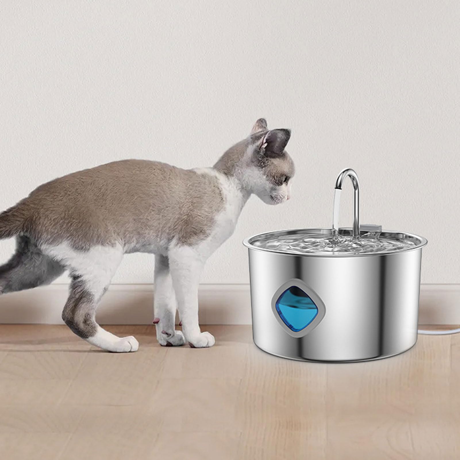 Generic Fuente de Agua Automática para Mascotas de Acero Inoxidable, Dispensador Silencioso de 3,2 L para Hogares con Varias Mascotas