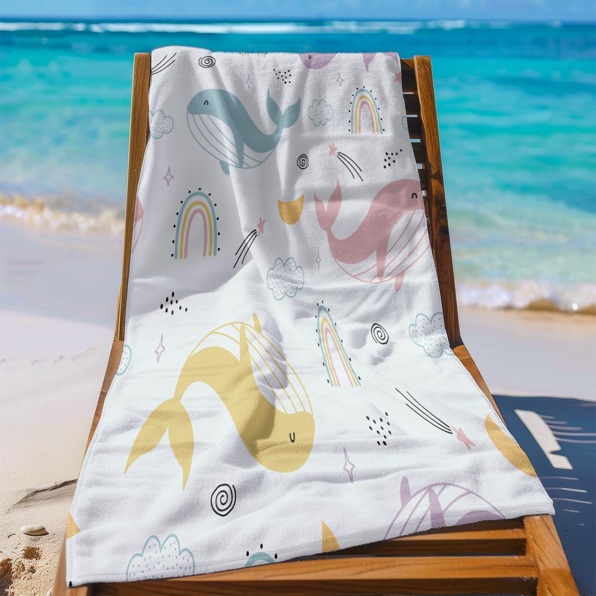 Serviette de Plage Baleine Rose Jaune Serviette de Bain Sport Piscine Toilette Microfibre Piscine Anti Sable Drap de Plage Bain xxl Ultraléger Portable Towel Absorbant Séchage Rapide 200x220cm